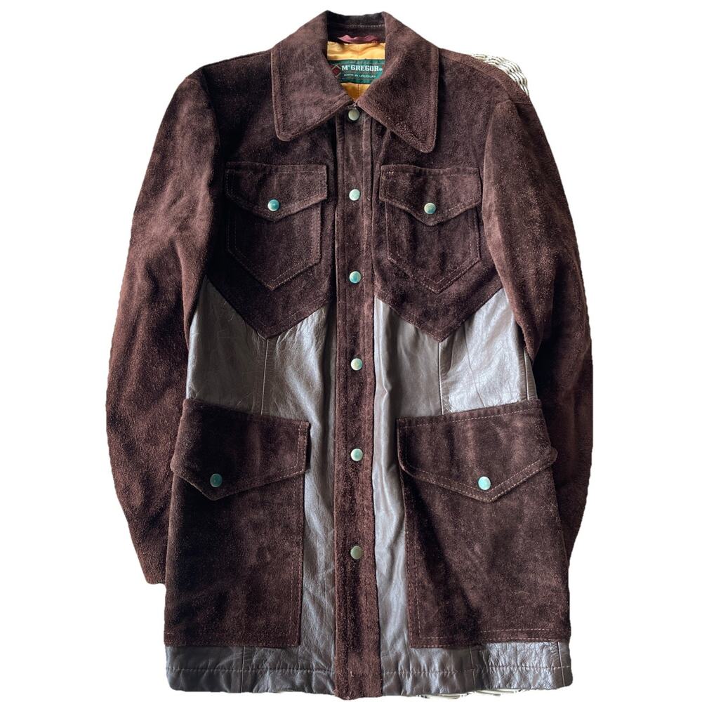 VTG Mcgregor Suede Leather Car Coat Warm Made In Uruguay Sz‎ 38 Western Cowboy